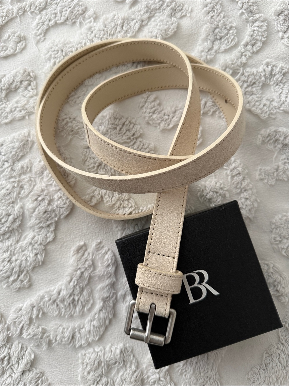 Banana Republic Suede Ivory Trouser Belt with Silver Buckle